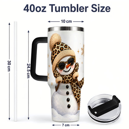 #pl[40oz|Black] Leopard Snowman Winter 40oz Tumbler with Animal Print Artwork