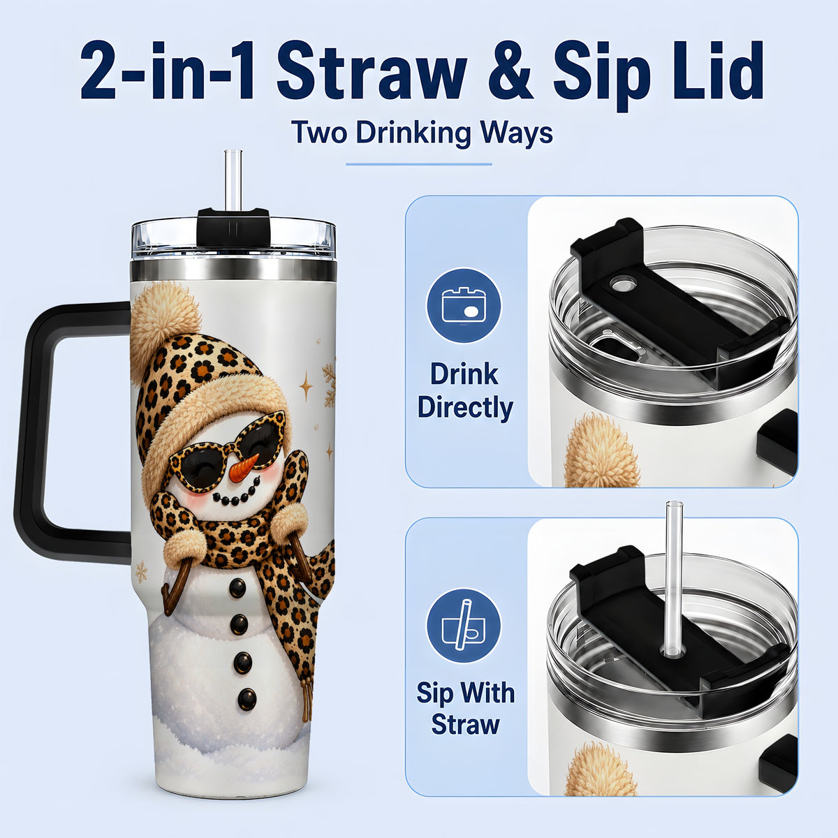 #pl[40oz|Black] Leopard Snowman Winter 40oz Tumbler with Animal Print Artwork