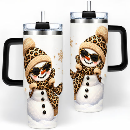 #pl[40oz|Black] Leopard Snowman Winter 40oz Tumbler with Animal Print Artwork