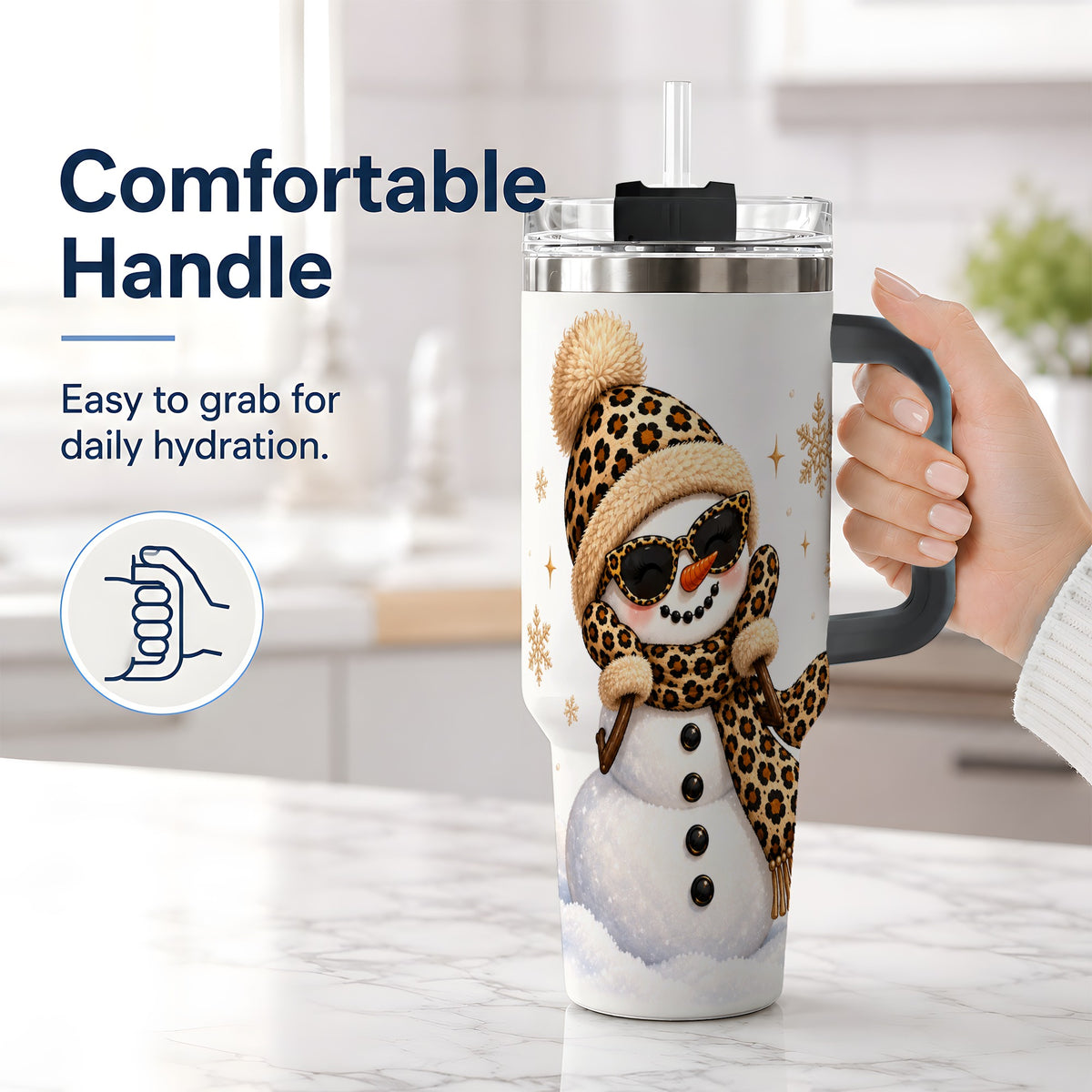 #pl[40oz|Black] Leopard Snowman Winter 40oz Tumbler with Animal Print Artwork
