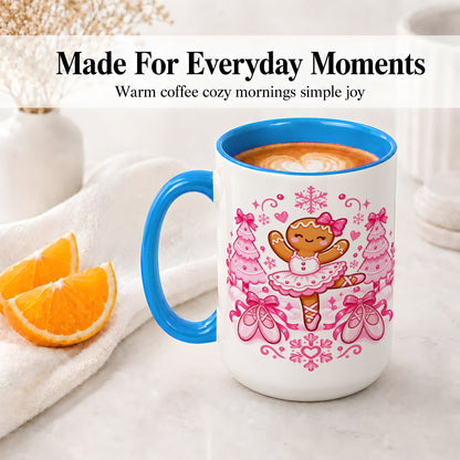 #pl[15oz|Blue] Gingerbread Ballerina Christmas Ceramic Mug for Ballet Lovers