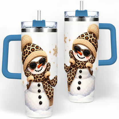 #pl[40oz|Blue] Leopard Snowman Winter 40oz Tumbler with Animal Print Artwork