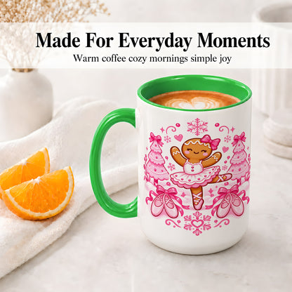 #pl[15oz|Green] Gingerbread Ballerina Christmas Ceramic Mug for Ballet Lovers