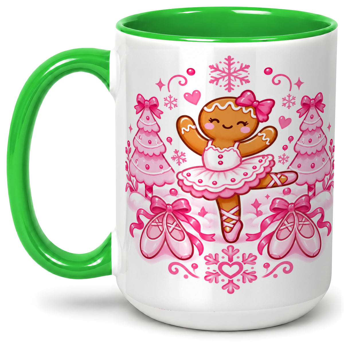 #pl[15oz|Green] Gingerbread Ballerina Christmas Ceramic Mug for Ballet Lovers