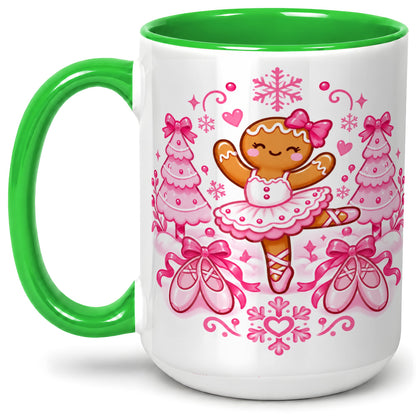 #pl[15oz|Green] Gingerbread Ballerina Christmas Ceramic Mug for Ballet Lovers