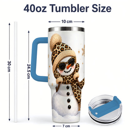 #pl[40oz|Blue] Leopard Snowman Winter 40oz Tumbler with Animal Print Artwork