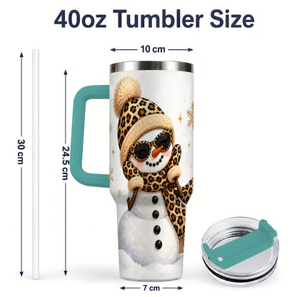 #pl[40oz|Green] Leopard Snowman Winter 40oz Tumbler with Animal Print Artwork