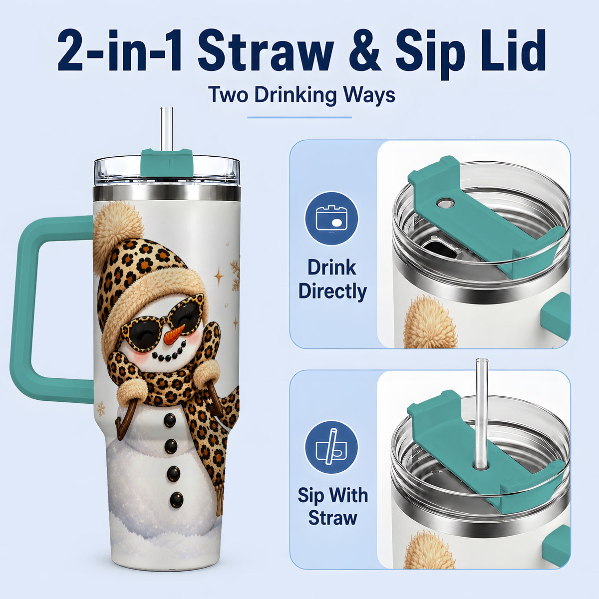 #pl[40oz|Green] Leopard Snowman Winter 40oz Tumbler with Animal Print Artwork