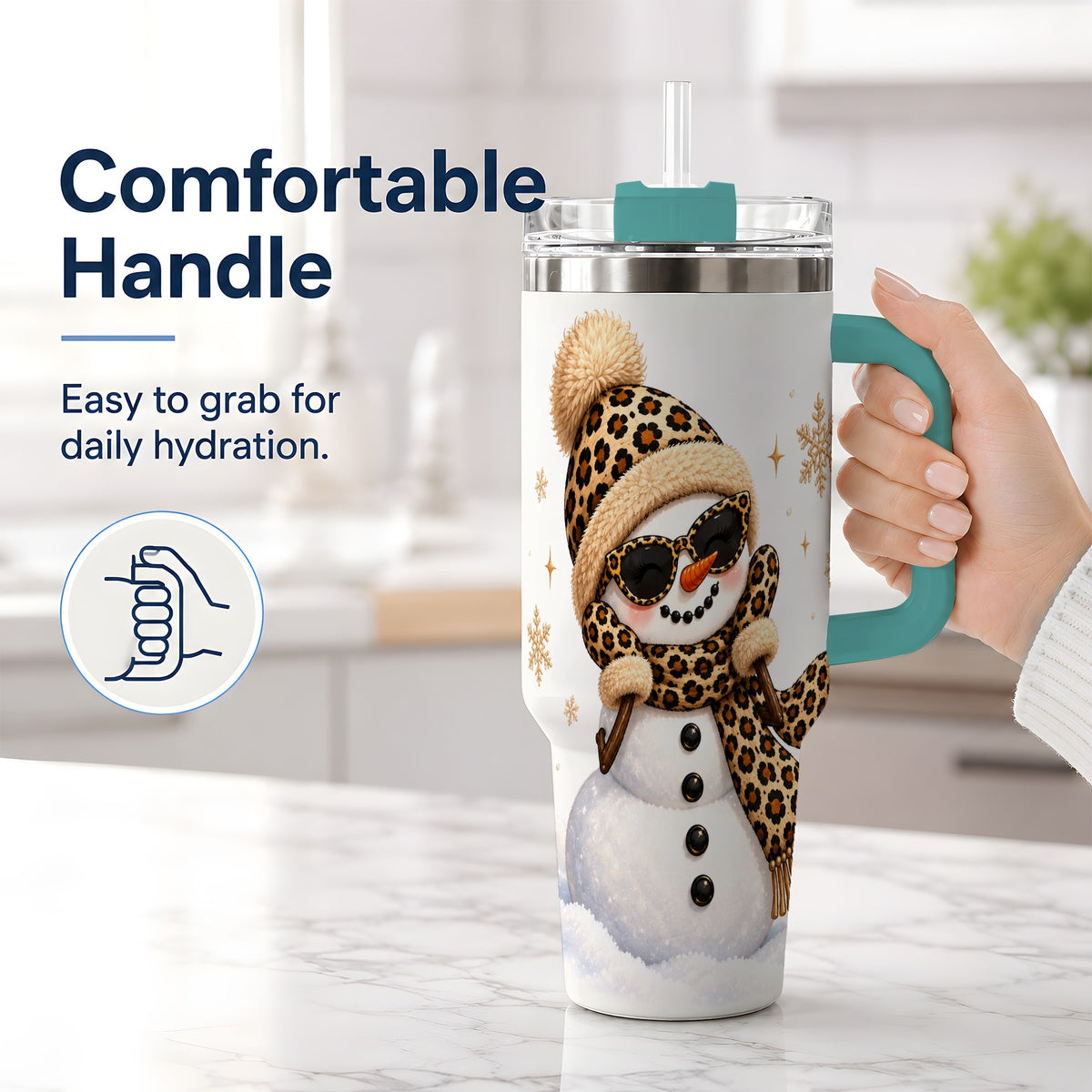 #pl[40oz|Green] Leopard Snowman Winter 40oz Tumbler with Animal Print Artwork