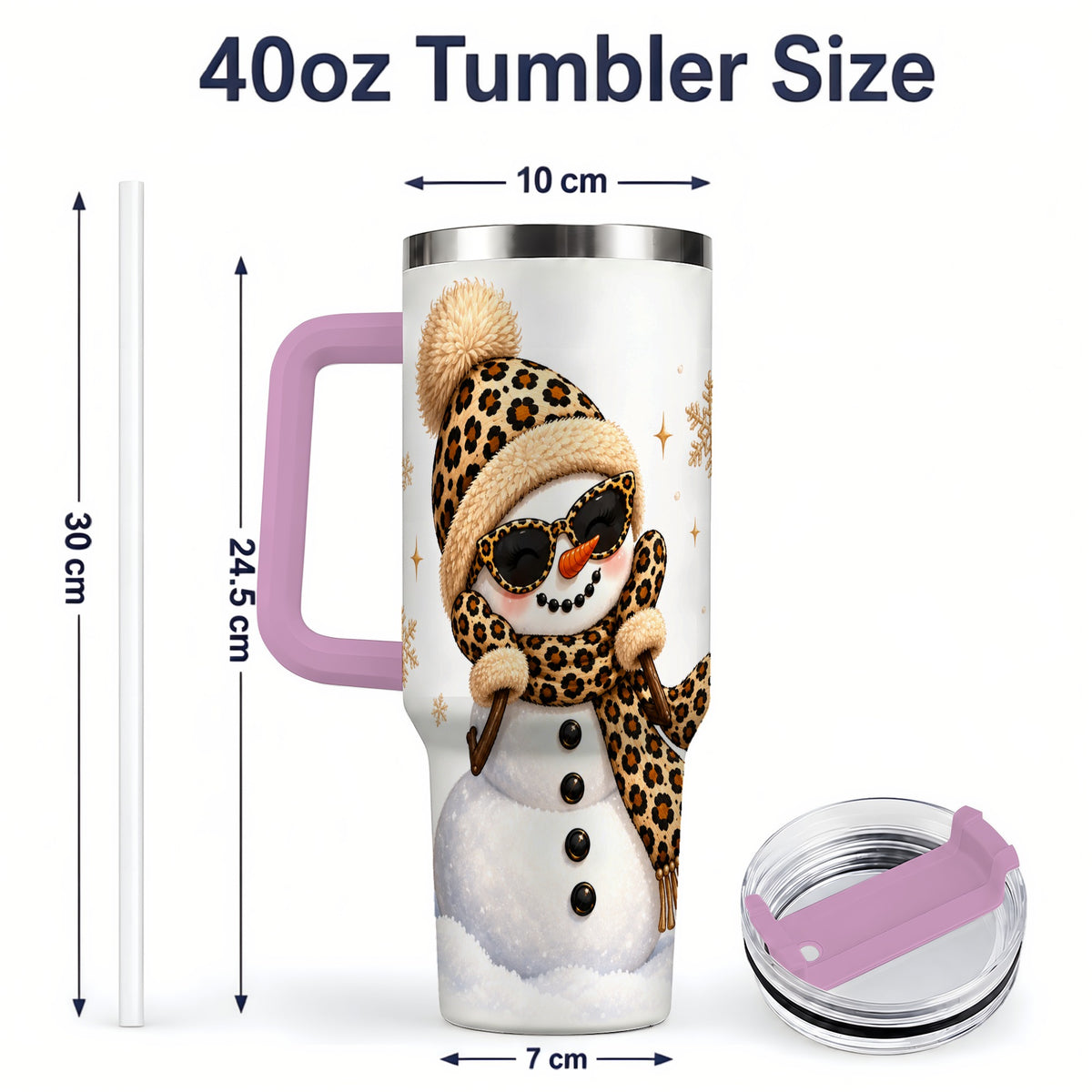 #pl[40oz|Pink] Leopard Snowman Winter 40oz Tumbler with Animal Print Artwork