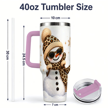 #pl[40oz|Pink] Leopard Snowman Winter 40oz Tumbler with Animal Print Artwork
