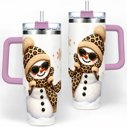 #pl[40oz|Pink] Leopard Snowman Winter 40oz Tumbler with Animal Print Artwork