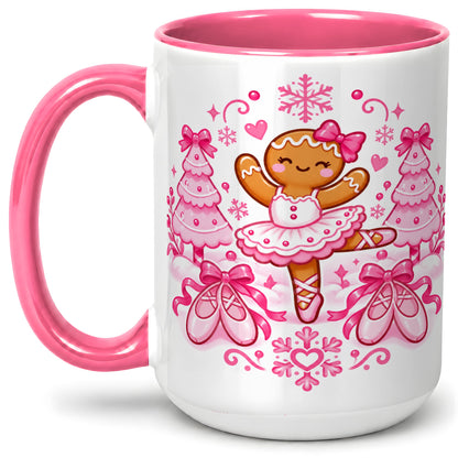 #pl[15oz|Pink] Gingerbread Ballerina Christmas Ceramic Mug for Ballet Lovers