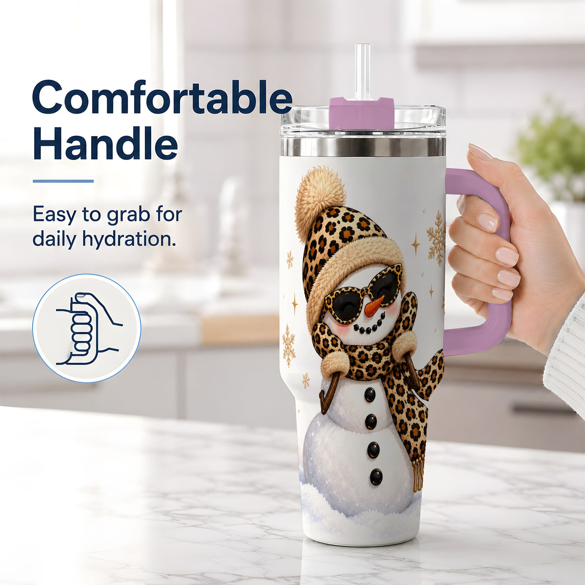 #pl[40oz|Pink] Leopard Snowman Winter 40oz Tumbler with Animal Print Artwork