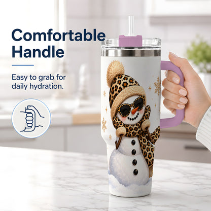 #pl[40oz|Pink] Leopard Snowman Winter 40oz Tumbler with Animal Print Artwork