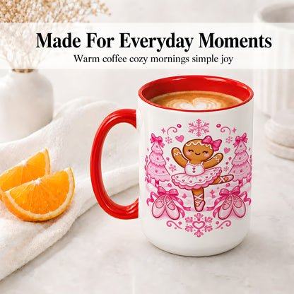 #pl[15oz|Red] Gingerbread Ballerina Christmas Ceramic Mug for Ballet Lovers