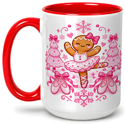 #pl[15oz|Red] Gingerbread Ballerina Christmas Ceramic Mug for Ballet Lovers