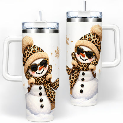 Leopard Snowman Winter 40oz Tumbler with Animal Print Artwork