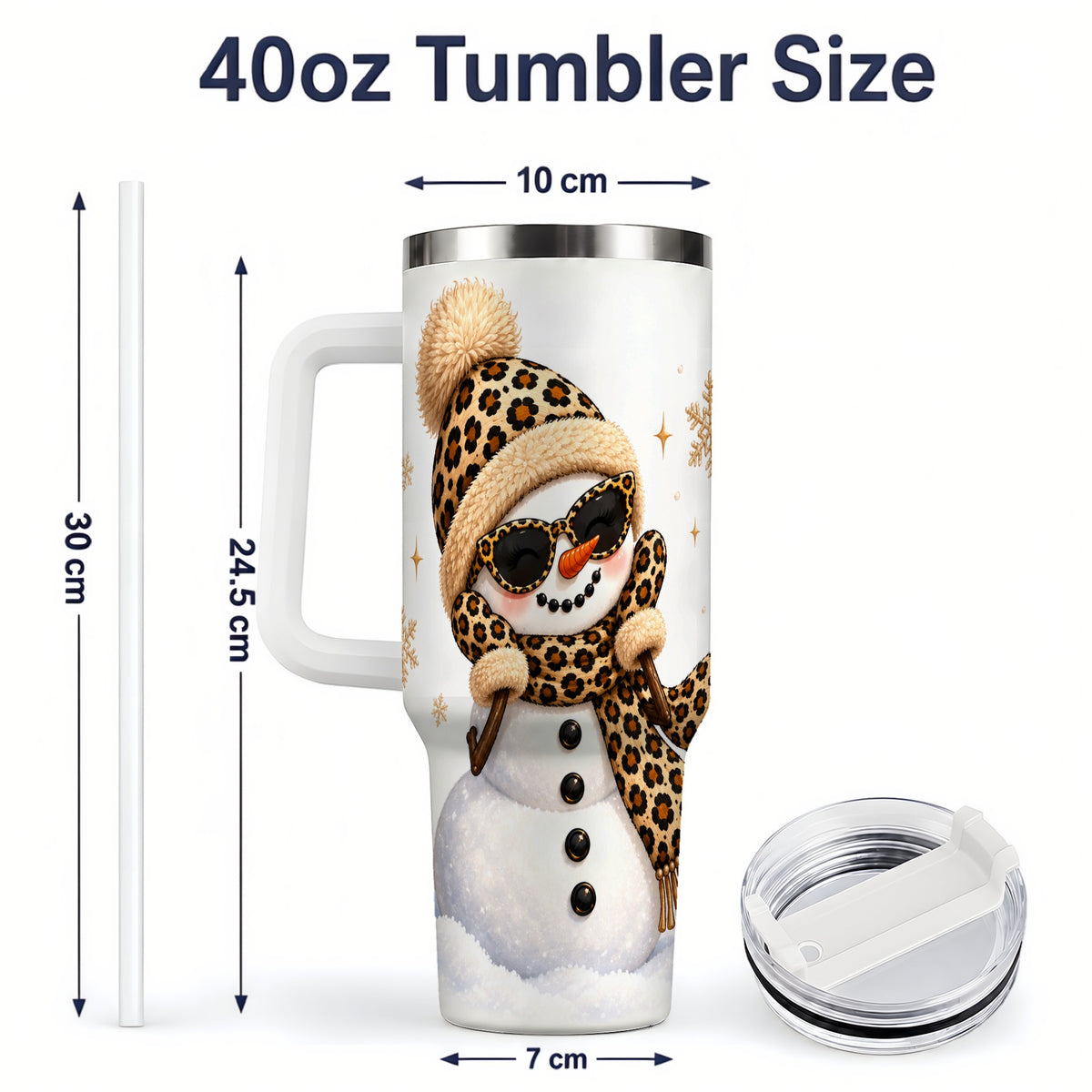#pl[40oz|White] Leopard Snowman Winter 40oz Tumbler with Animal Print Artwork