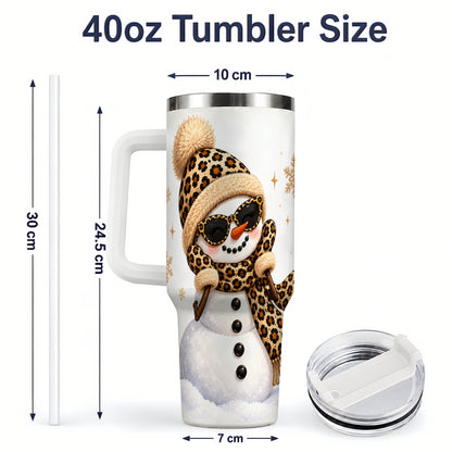 #pl[40oz|White] Leopard Snowman Winter 40oz Tumbler with Animal Print Artwork