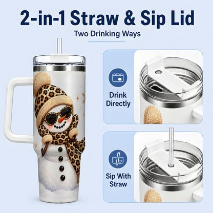 #pl[40oz|White] Leopard Snowman Winter 40oz Tumbler with Animal Print Artwork