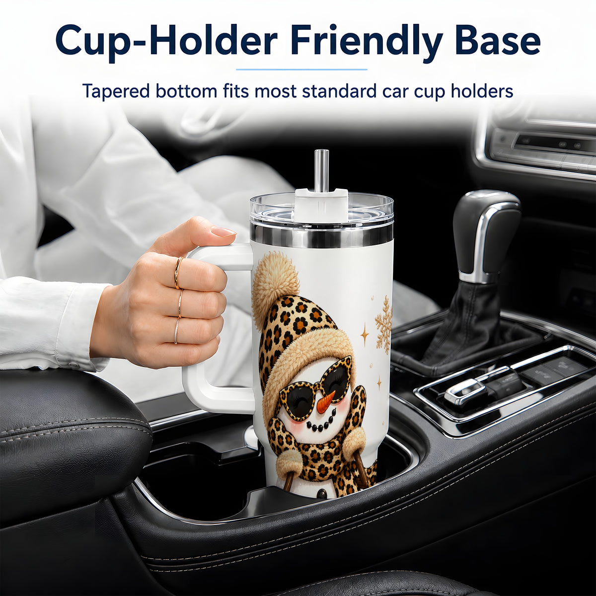 Leopard Snowman Winter 40oz Tumbler with Animal Print Artwork