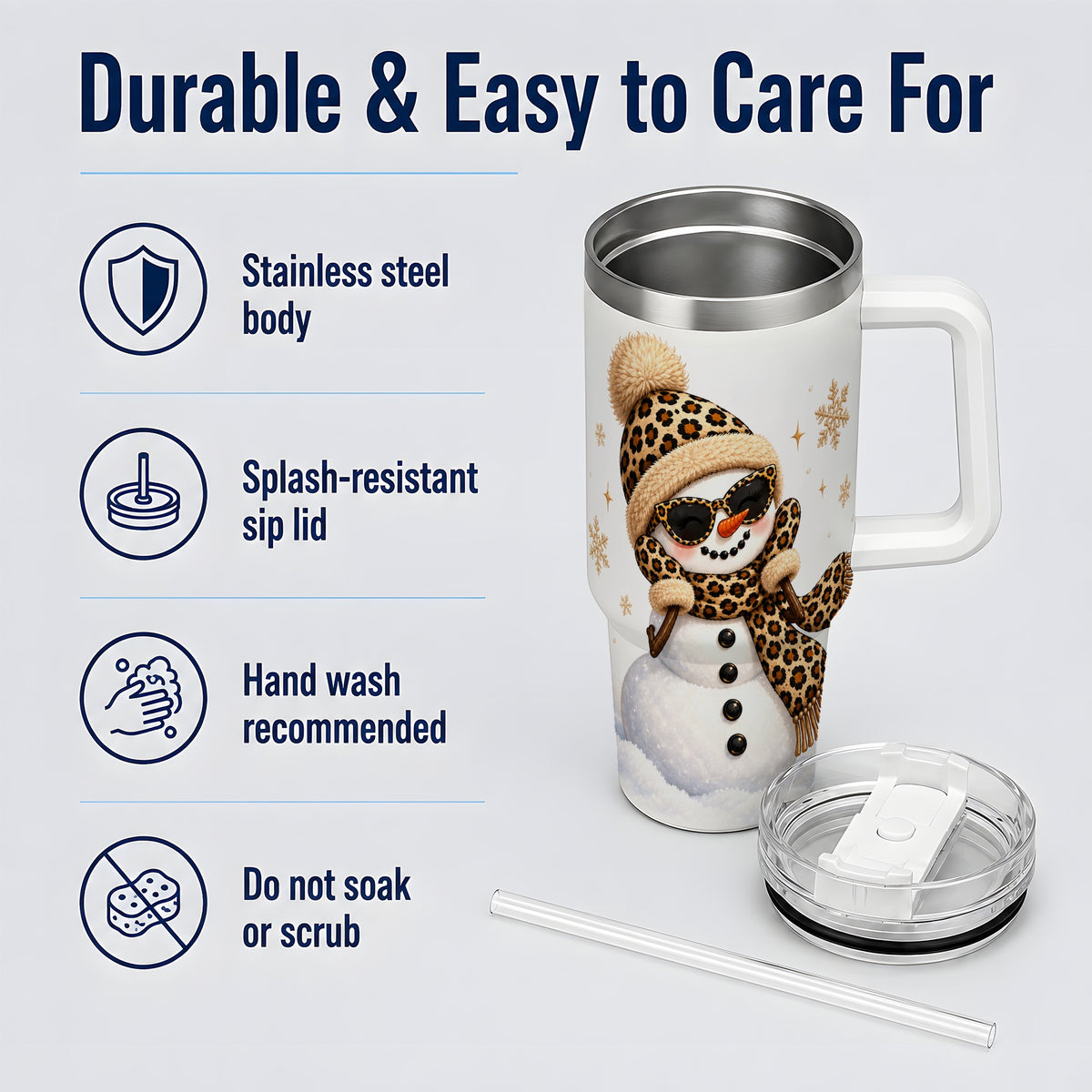 Leopard Snowman Winter 40oz Tumbler with Animal Print Artwork