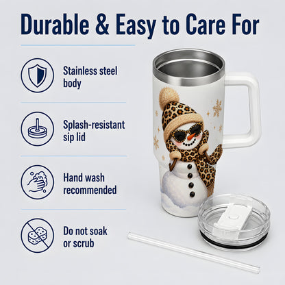 Leopard Snowman Winter 40oz Tumbler with Animal Print Artwork