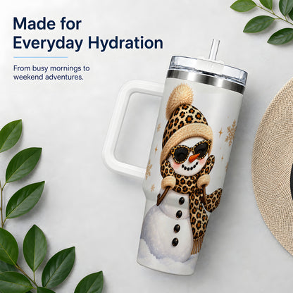Leopard Snowman Winter 40oz Tumbler with Animal Print Artwork