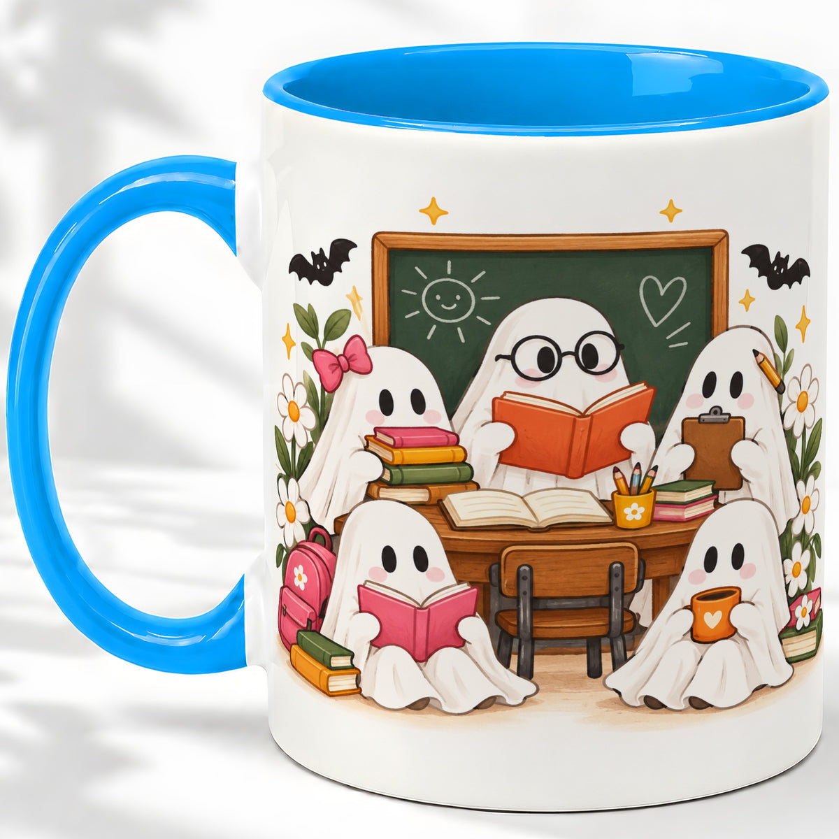 #pl[11oz|Blue] Halloween Teacher Ghosts Ceramic Mug for Teachers