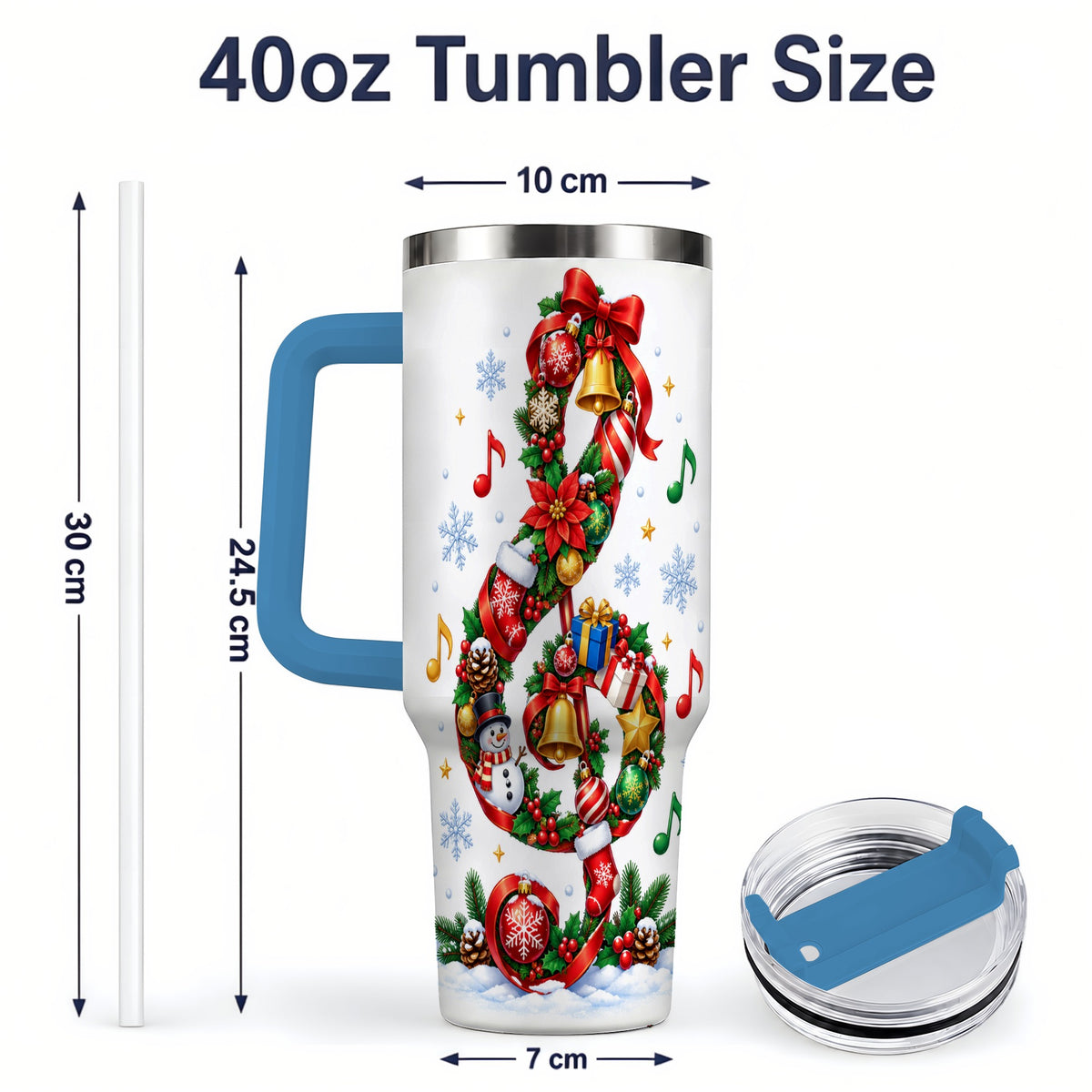 #pl[40oz|Blue] Christmas Music Treble Clef 40oz Tumbler for Music Lovers