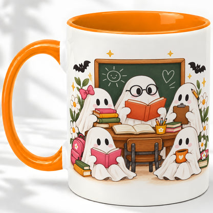 #pl[11oz|Orange] Halloween Teacher Ghosts Ceramic Mug for Teachers