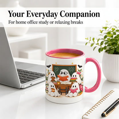 #pl[11oz|Pink] Halloween Teacher Ghosts Ceramic Mug for Teachers