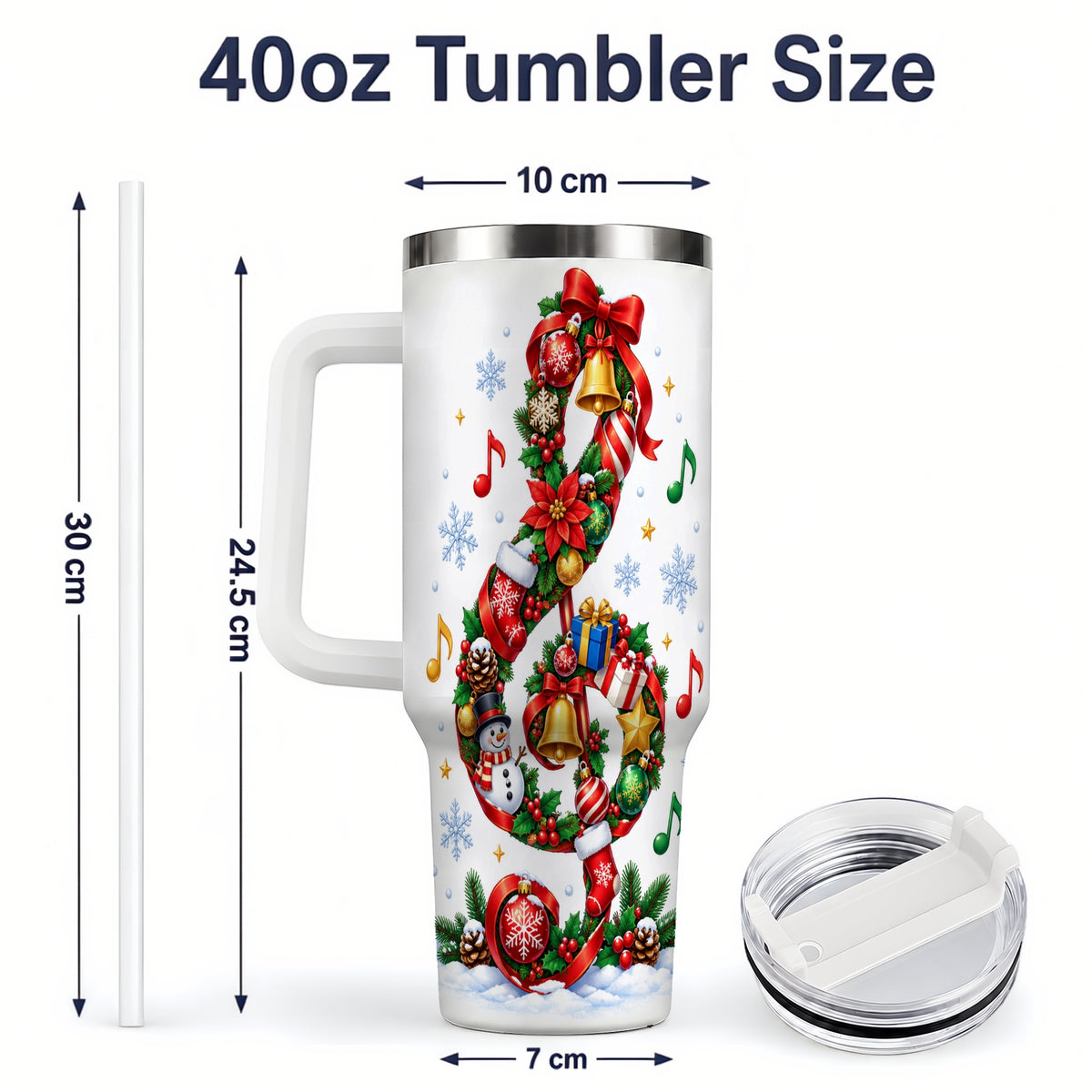 #pl[40oz|White] Christmas Music Treble Clef 40oz Tumbler for Music Lovers