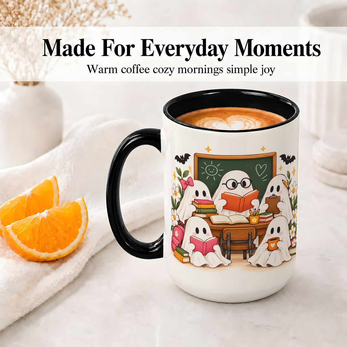 #pl[15oz|Black] Halloween Teacher Ghosts Ceramic Mug for Teachers