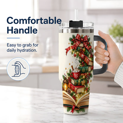#pl[40oz|Black] Christmas Book Lover 40oz Tumbler, Cozy Holiday Reading Drinkware