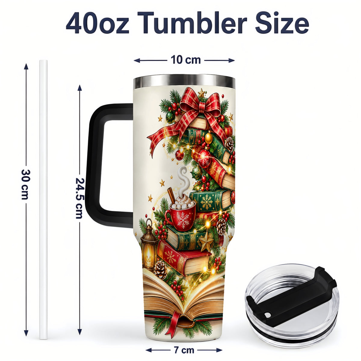 #pl[40oz|Black] Christmas Book Lover 40oz Tumbler, Cozy Holiday Reading Drinkware
