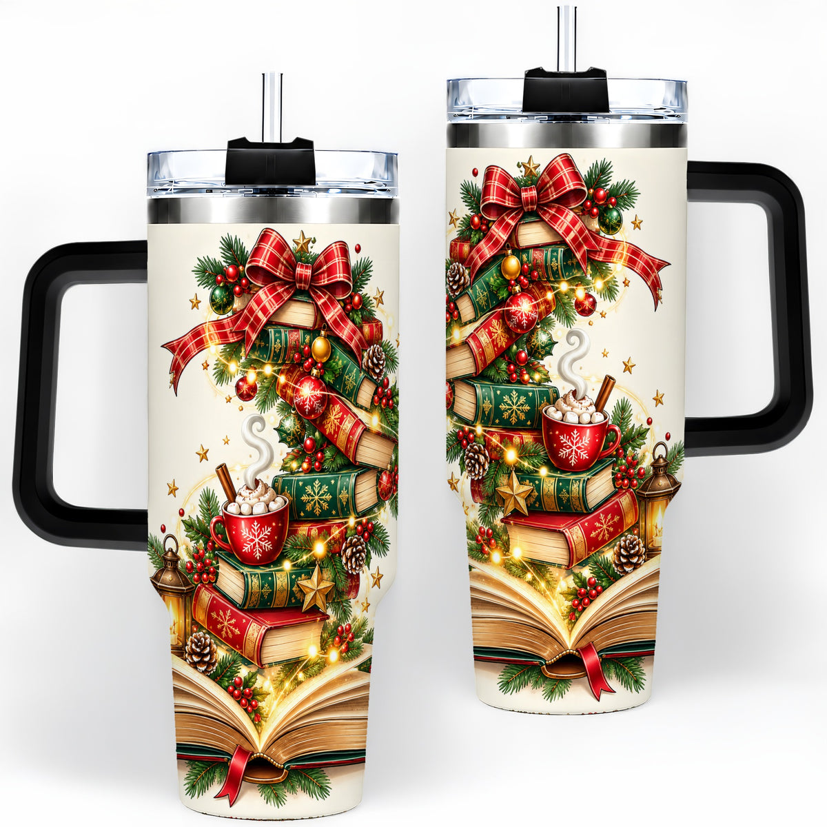 #pl[40oz|Black] Christmas Book Lover 40oz Tumbler, Cozy Holiday Reading Drinkware