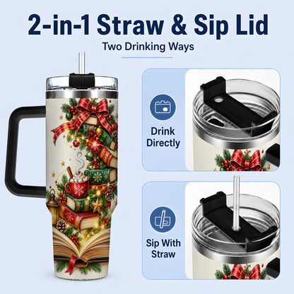 #pl[40oz|Black] Christmas Book Lover 40oz Tumbler, Cozy Holiday Reading Drinkware