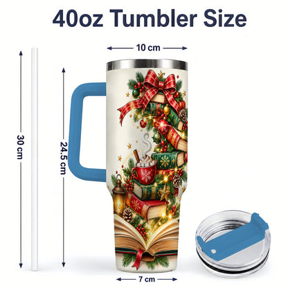 #pl[40oz|Blue] Christmas Book Lover 40oz Tumbler, Cozy Holiday Reading Drinkware