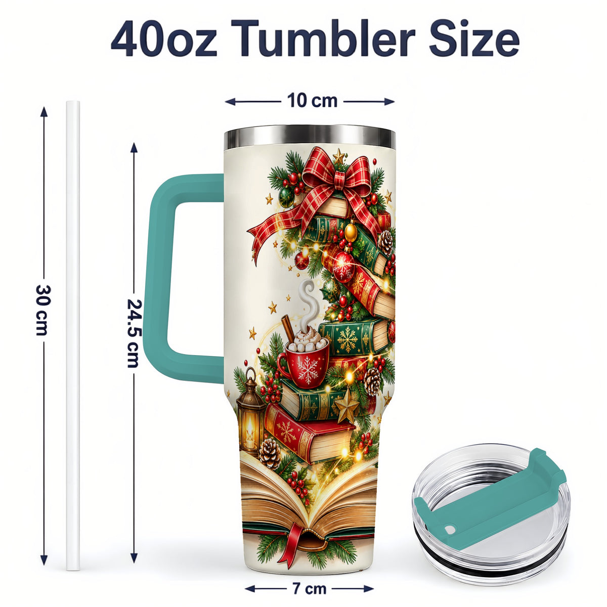 #pl[40oz|Green] Christmas Book Lover 40oz Tumbler, Cozy Holiday Reading Drinkware