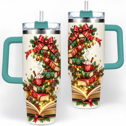 #pl[40oz|Green] Christmas Book Lover 40oz Tumbler, Cozy Holiday Reading Drinkware
