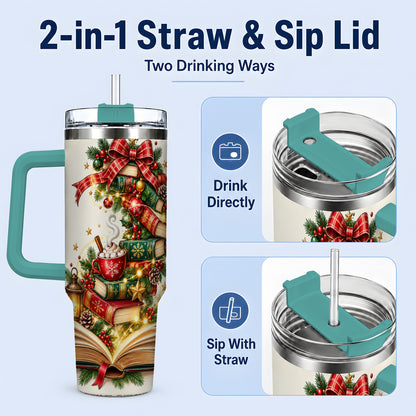 #pl[40oz|Green] Christmas Book Lover 40oz Tumbler, Cozy Holiday Reading Drinkware