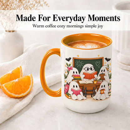 #pl[15oz|Orange] Halloween Teacher Ghosts Ceramic Mug for Teachers