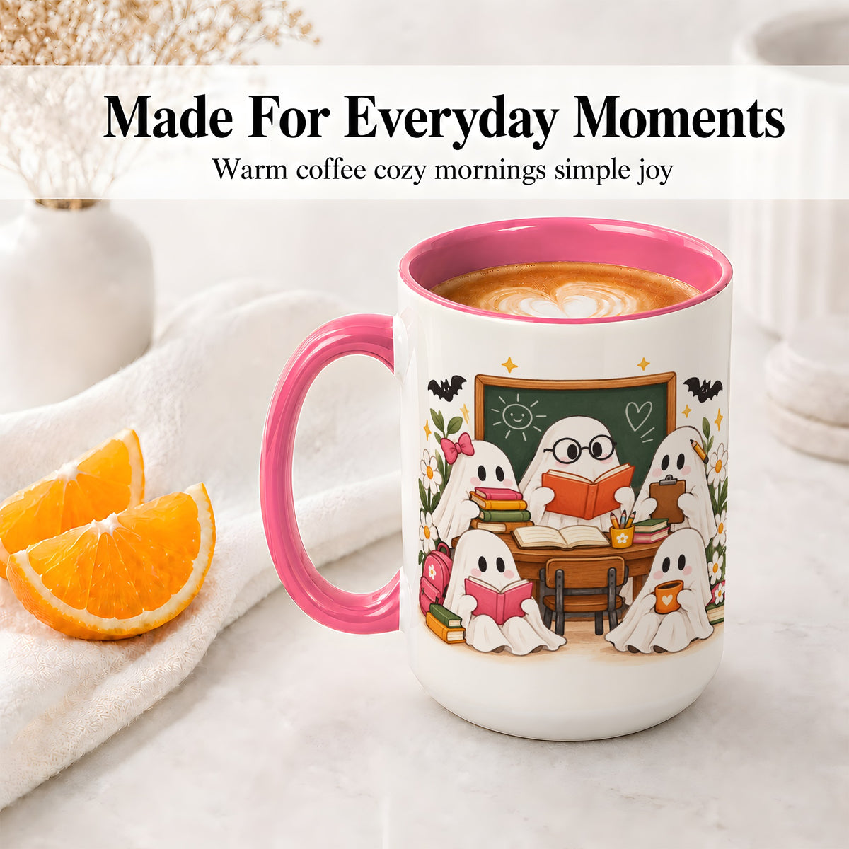 #pl[15oz|Pink] Halloween Teacher Ghosts Ceramic Mug for Teachers
