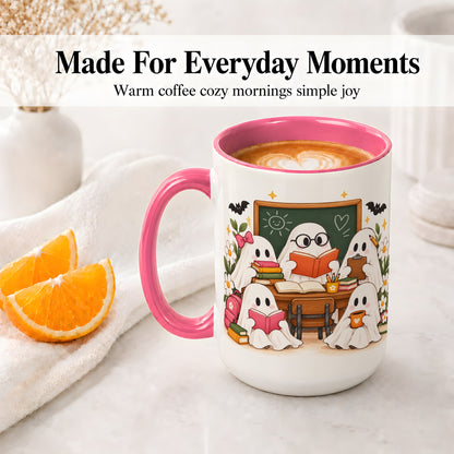 #pl[15oz|Pink] Halloween Teacher Ghosts Ceramic Mug for Teachers
