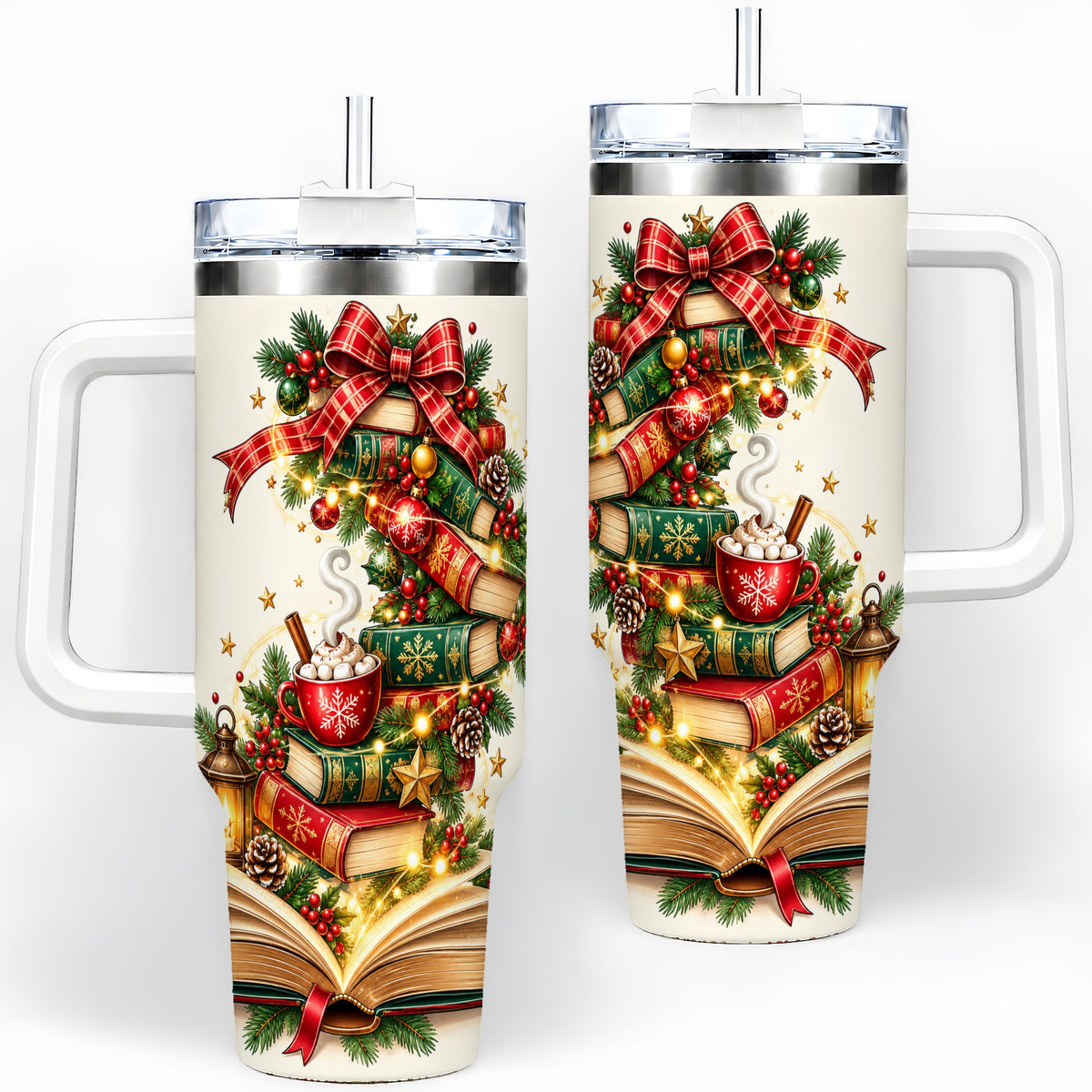 Christmas Book Lover 40oz Tumbler, Cozy Holiday Reading Drinkware