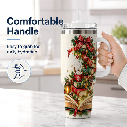 #pl[40oz|White] Christmas Book Lover 40oz Tumbler, Cozy Holiday Reading Drinkware