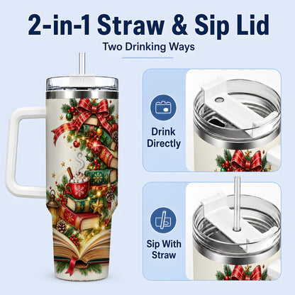 #pl[40oz|White] Christmas Book Lover 40oz Tumbler, Cozy Holiday Reading Drinkware