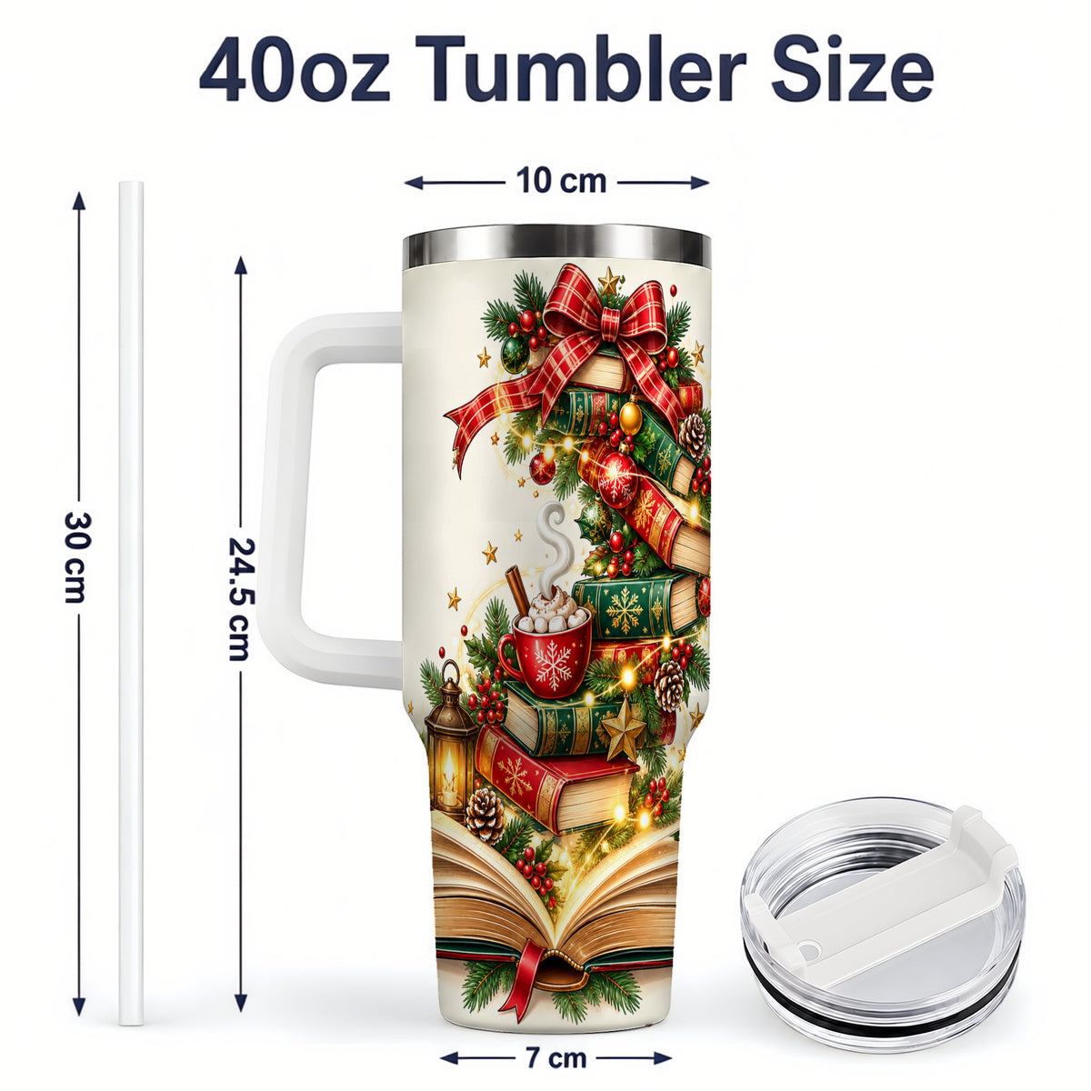 #pl[40oz|White] Christmas Book Lover 40oz Tumbler, Cozy Holiday Reading Drinkware